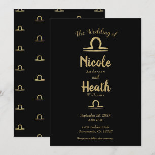 Invitation LIBRA Astrologie du zodiaque en or Mariage d'été d