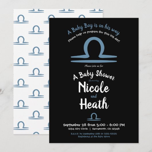 Invitation LIBRA Septembre Octobre Astrologie Baby Shower (Devant / Derrière)