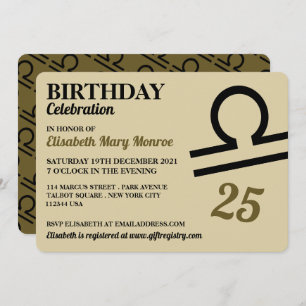 Invitation Libra, The Scales, Zodiac Star Sign, Anniversaire