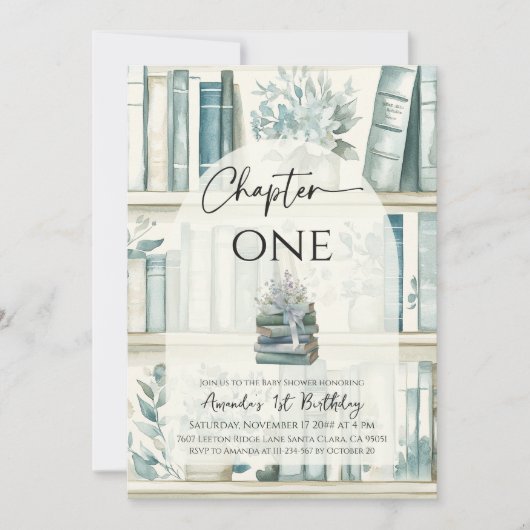 Invitation Library Chapter ONE Blue Boy Book 1st Birthday (Devant)