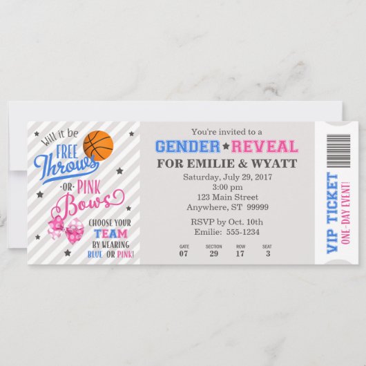 Invitation Libre Jeu ou Pink Bows Sexe Révéler Billet (Devant)