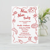 Invitation lice Slice Baby | Red Doodle Pizza Baby Shower (Debout devant)