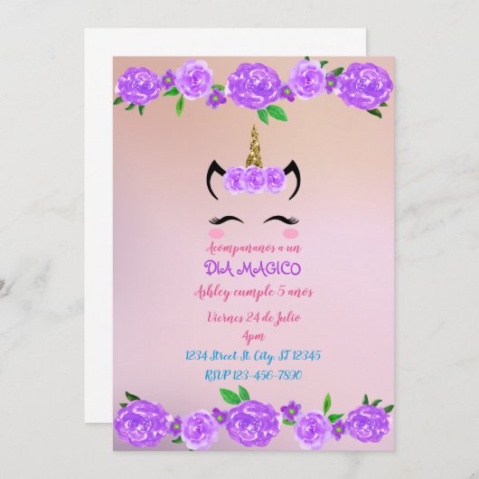 Invitation Licorne (Devant / Derrière)