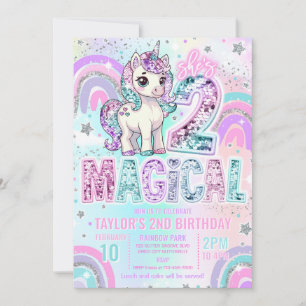 Invitation Licorne 2e anniversaire Deux Arc-en-ciel Magique P