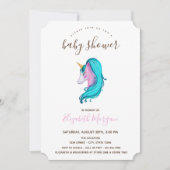 Invitation Licorne à l'aquarelle Fête de bébé rayée (Devant)
