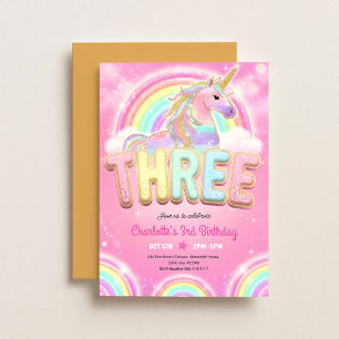 Invitation Licorne à Paillettes Arc-en-ciel 3e Anniversaire