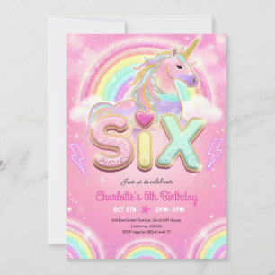 Invitation Licorne à Paillettes Arc-en-Ciel 6ème Anniversaire