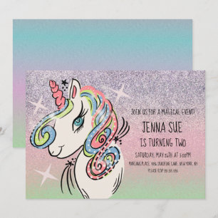 Invitation Licorne Anniversaire Arc-en-ciel Ombré Dessinée à