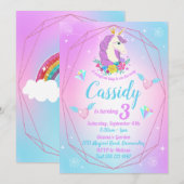 Invitation Licorne Anniversaire Magique Paillettes Arc-en-cie (Devant / Derrière)