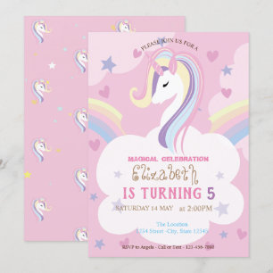 Invitation Licorne Arc-en-ciel Anniversaire