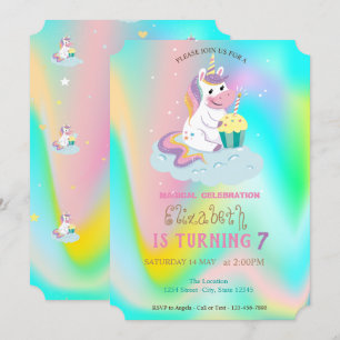 Invitation Licorne Arc-en-ciel Anniversaire Magique Holograph