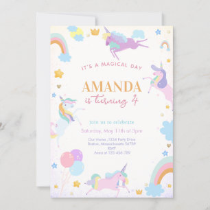 Invitation Licorne arc-en-ciel aquarelle magique anniversaire