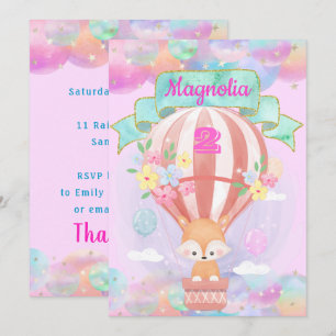 Invitation Licorne Arc-en-Ciel Coloré Montgolfière Renard Bru