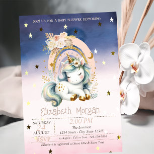 Invitation Licorne Arc-en-Ciel Étoiles Ombre Baby Shower