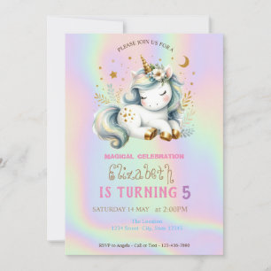Invitation Licorne Arc-en-Ciel Holographique Anniversaire Chi