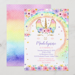 Invitation Licorne Arc-en-ciel - Licorne
