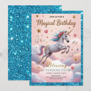 Invitation Licorne Arc-en-Ciel Magique 4ème Anniversaire