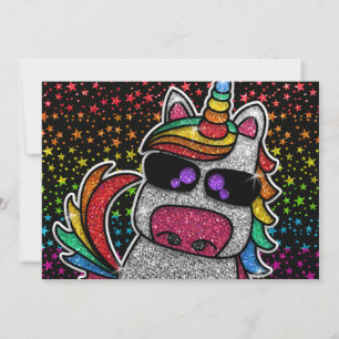 Invitation Licorne Arc-en-Ciel Magique Paillettes Anniversair