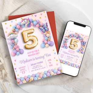 Invitation Licorne Arc-en-ciel Pastel 5ème Anniversaire