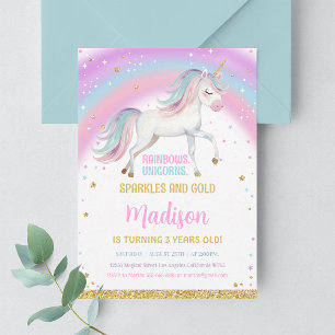 Invitation Licorne Arc-en-Ciel Pastel pour 3ème An