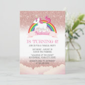 Invitation Licorne & Arc-en-ciel Rose Gold Fête d'anniversair (Debout devant)
