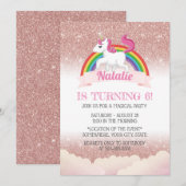Invitation Licorne & Arc-en-ciel Rose Gold Fête d'anniversair (Devant / Derrière)