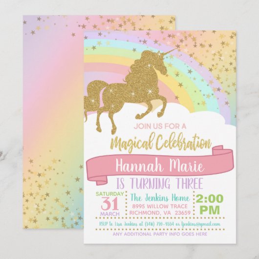 Invitation Licorne - Au-delà des Nuages et Paillet (Devant / Derrière)