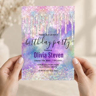 Invitation Licorne chic colorée dégoulinant de paillettes