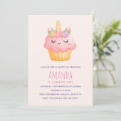 Invitation Licorne Cupcake Rose Pink Anniversaire (Debout devant)