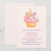 Invitation Licorne Cupcake Rose Pink Anniversaire (Devant / Derrière)