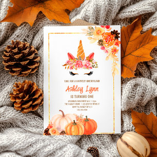 Invitation Licorne de citrouille de récolte d'automne 1er ann