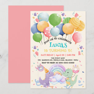 Invitation Licorne de dinosaure mignon motif de ballon de don