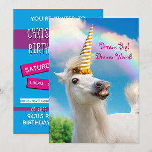 Invitation Licorne de fête Cheval et Arc-en-ciel