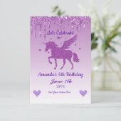 Invitation Licorne de Glitter qui Dégouline de Violet (Debout devant)