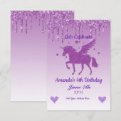 Invitation Licorne de Glitter qui Dégouline de Violet (Devant / Derrière)