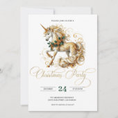 Invitation Licorne de Noël élégante blanche et or (Devant)