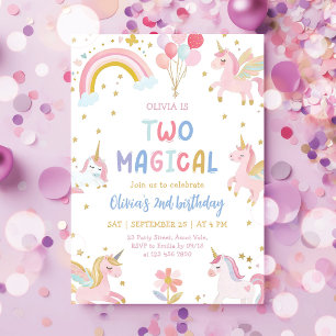 Invitation Licorne Deux Magique Pastel 2e Anniversaire