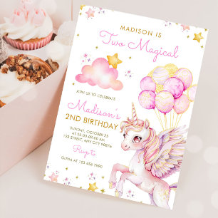 Invitation Licorne Deux Magique Pastel 2e Anniversaire
