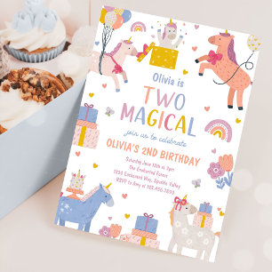 Invitation Licorne Deux Magique Pastel 2e Anniversaire