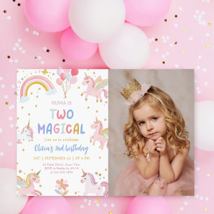 Invitation Licorne Deux Magique Pastel 2e Anniversaire Photo