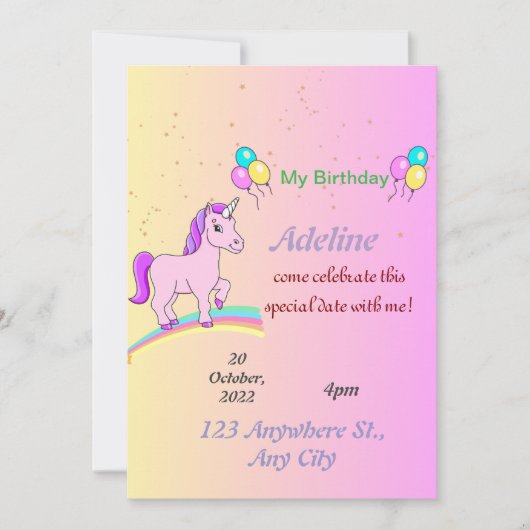 Invitation licorne d'invitation (Devant)