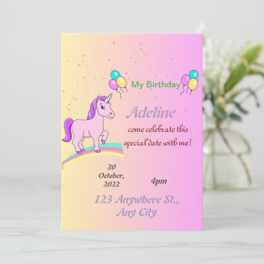 Invitation licorne d'invitation (Debout devant)