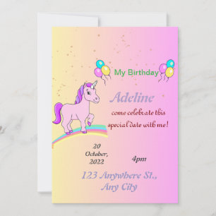 Invitation licorne d'invitation