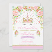 Invitation Licorne d'or de rose d'invitation d'anniversaire (Devant)