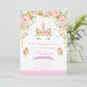 Invitation Licorne d'or de rose d'invitation d'anniversaire (Debout devant)