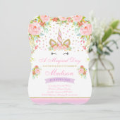 Invitation Licorne d'or de rose d'invitation d'anniversaire (Debout devant)