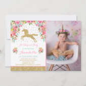 Invitation Licorne d'or de rose d'invitation d'anniversaire (Devant)