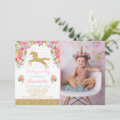 Invitation Licorne d'or de rose d'invitation d'anniversaire (Debout devant)