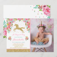 Licorne d'or de rose d'invitation d'anniversaire