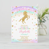 Invitation Licorne Dorée avec Étoiles Pailletées (Debout devant)
